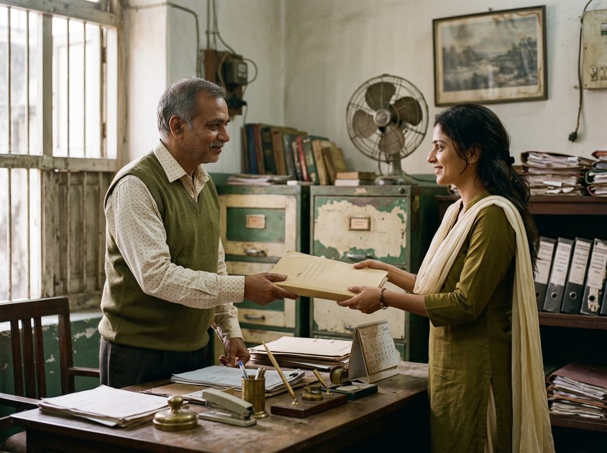 Owner handing a file to a colleague