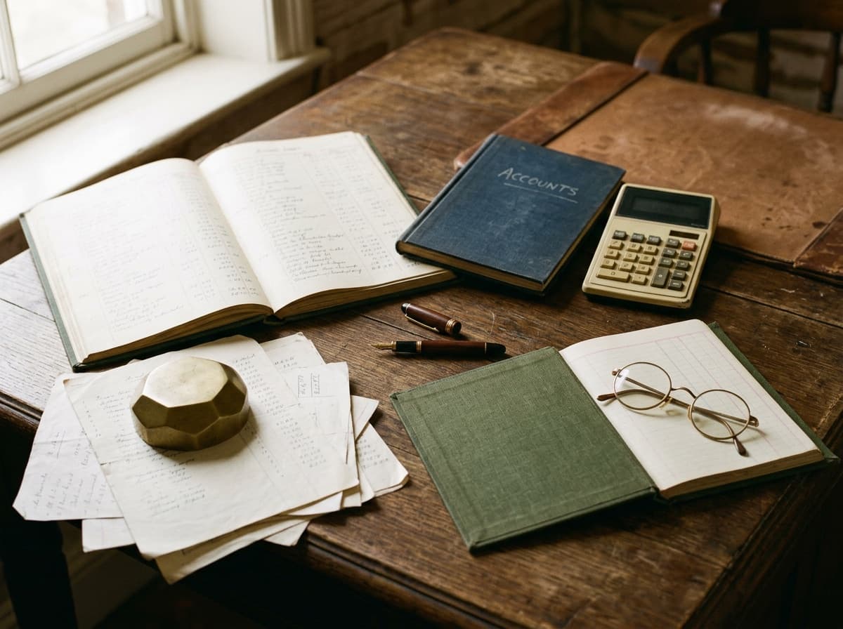 Ledgers and a calculator on a desk